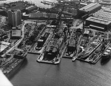 Aerial view of Kockums shipyard, Malmö, Sweden, 20th century. Creator: Unknown
