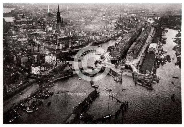 Aerial view of Hamburg harbour, Germany, from a Zeppelin, c1931 (1933). Artist: Unknown