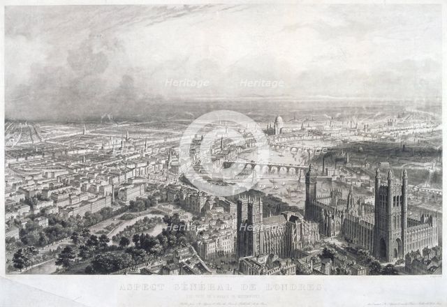 Aerial view of London, 1850. Artist: A Appert 