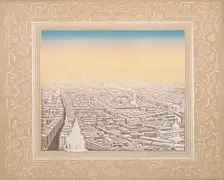 Aerial view of London framed in a decorative border, c1845. Artist: Kronheim & Co