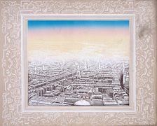 Aerial view of London framed in a decorative border, c1845. Artist: Kronheim & Co
