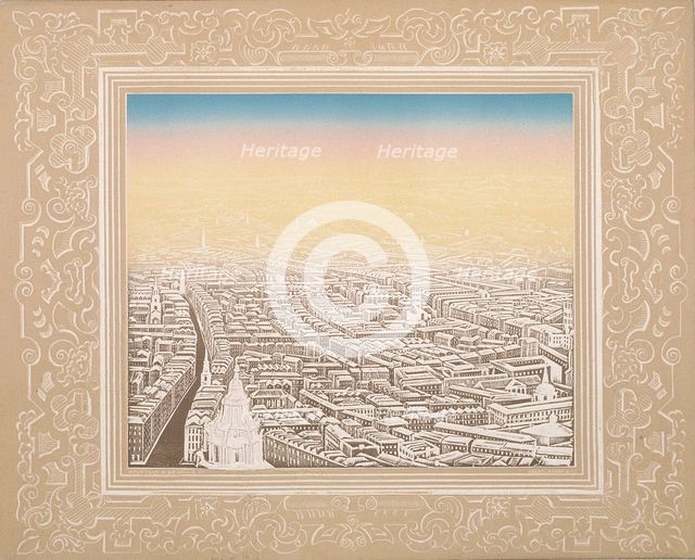 Aerial view of London framed in a decorative border, c1845. Artist: Kronheim & Co