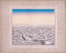 Aerial view of London with decorative border, c1845. Artist: Kronheim & Co