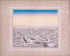 Aerial view of London with decorative border, c1845. Artist: Kronheim & Co