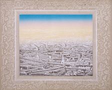 Aerial view of London with decorative border, c1845. Artist: Kronheim & Co