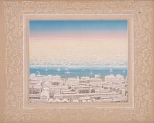 Aerial view of London with decorative border, c1845. Artist: Kronheim & Co