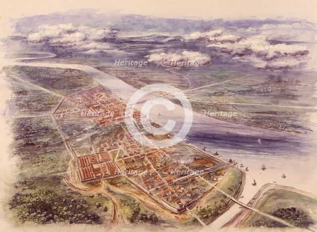 Aerial view of Londinium (London) from the north-west, c2nd century. Creator: Unknown.