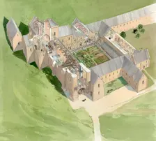 Aerial view of Lilleshall Abbey, circa late 15th century, (c1990-2010). Artist: Terry Ball