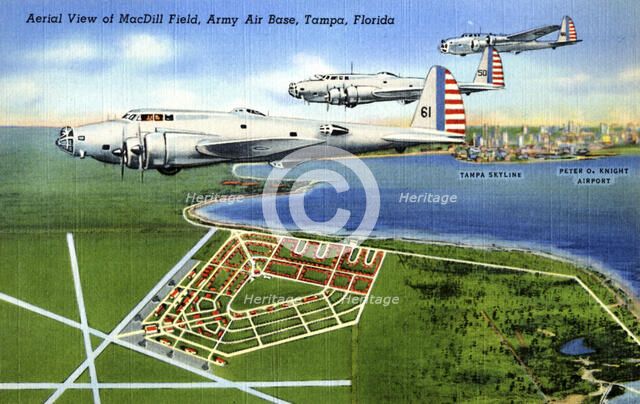 Aerial view of MacDill Field, Army Air Base, Tampa, Florida, USA, 1940. Artist: Unknown