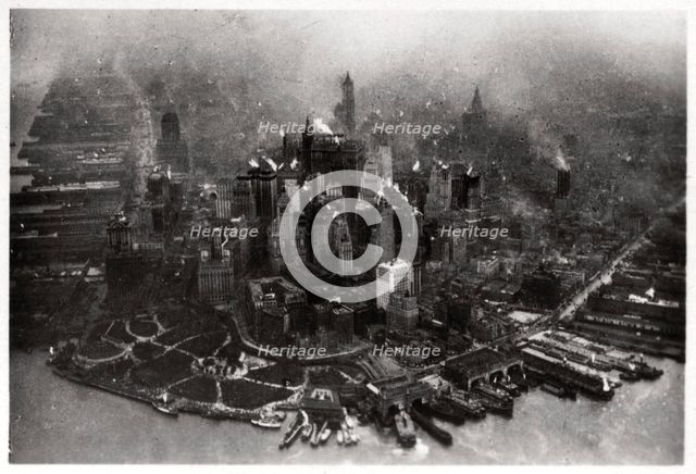 Aerial view of Manhattan, New York City, USA, from a Zeppelin, 1928 (1933). Artist: Unknown