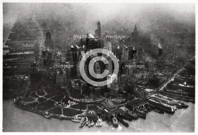 Aerial view of Manhattan, New York City, USA, from a Zeppelin, 1928 (1933). Artist: Unknown