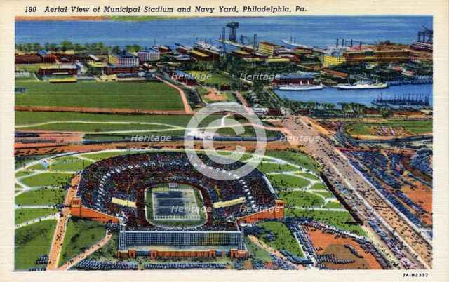 Aerial view of Municipal Stadium and Navy Yard, Philadelphia, Pennsylvania, USA, 1937. Artist: Unknown
