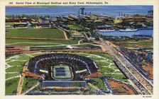 Aerial view of Municipal Stadium and Navy Yard, Philadelphia, Pennsylvania, USA, 1937
