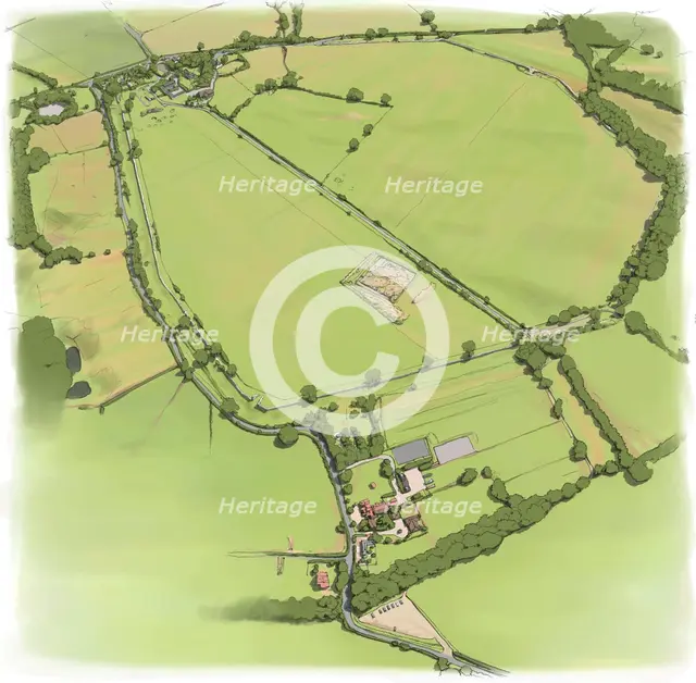 Aerial view of Silchester Roman City Walls from the North West, c2010.   Artist: Peter Urmston.