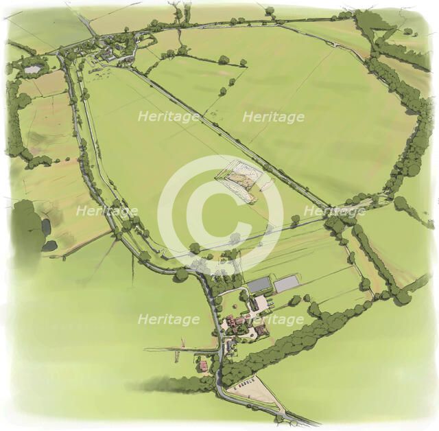 Aerial view of Silchester Roman City Walls from the North West, c2010.   Artist: Peter Urmston.