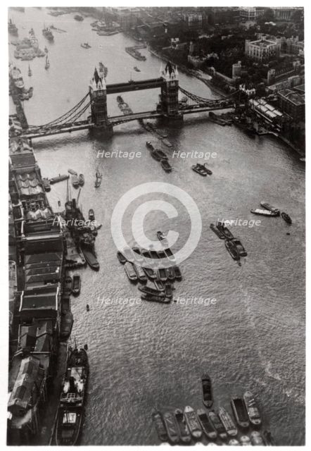 Aerial view of Tower Bridge, London, from a Zeppelin, 1931 (1933). Artist: Unknown