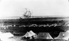 Aerial view of the military camp at Lytton, near the mouth of the Brisbane River. Creator: Unknown