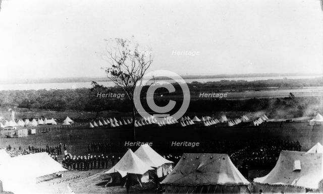Aerial view of the military camp at Lytton, near the mouth of the Brisbane River. Creator: Unknown.