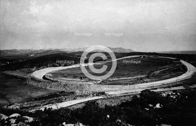 Aerial view of the Autódromo Nacional de Terramar in Sitges (Barcelona), in a postcard from the 1…