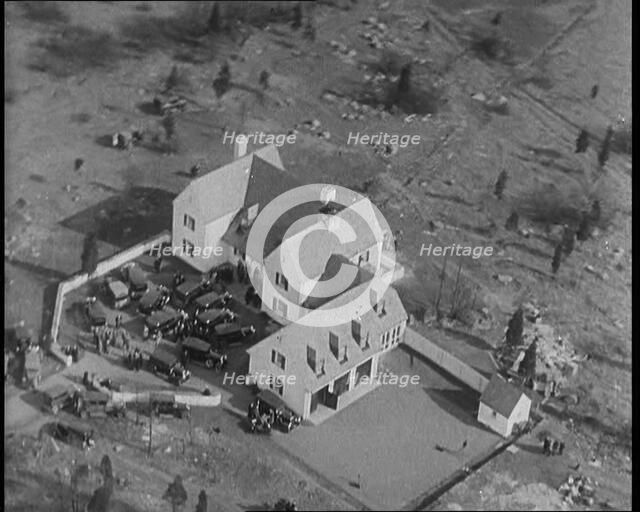 Aerial View of the American Aviator Charles Augustus Lindbergh's House During a Kidnapping..., 1930s Creator: British Pathe Ltd.