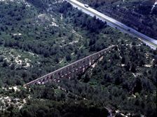 Aerial view of the aqueduct of Ferreras or Devil's Bridge, built during the reign of Emperor Traj…