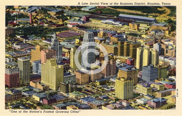 Aerial view of the business district, Houston, Texas, USA, 1950. Artist: Unknown