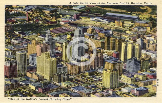 Aerial view of the business district, Houston, Texas, USA, 1950. Artist: Unknown
