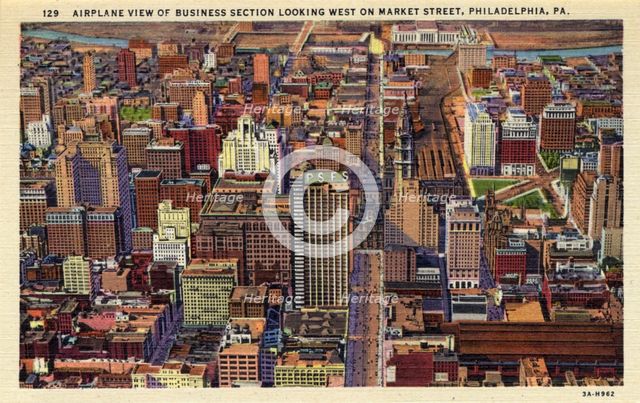Aerial view of the business district, Philadelphia, Pennsylvania, USA, 1933. Artist: Unknown