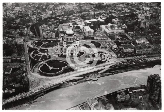 Aerial view of the Cathedral of Christ the Saviour, Moscow, USSR, from a Zeppelin, 1930 (1933). Artist: Unknown