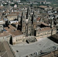 Aerial view of the Cathedral of Santiago de Compostela, dated in 1103.