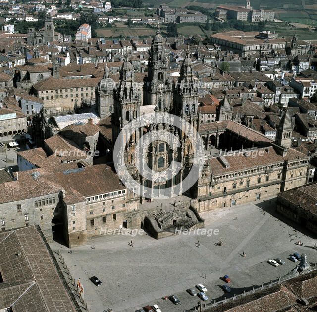 Aerial view of the Cathedral of Santiago de Compostela, dated in 1103..