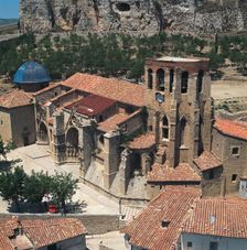 Aerial view of the church of St. Mary the Major in Morella
