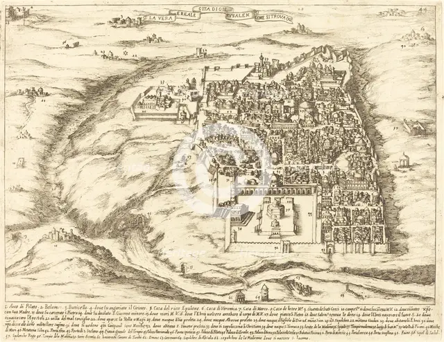 Aerial View of the City of Jerusalem, 1619. Creator: Jacques Callot.