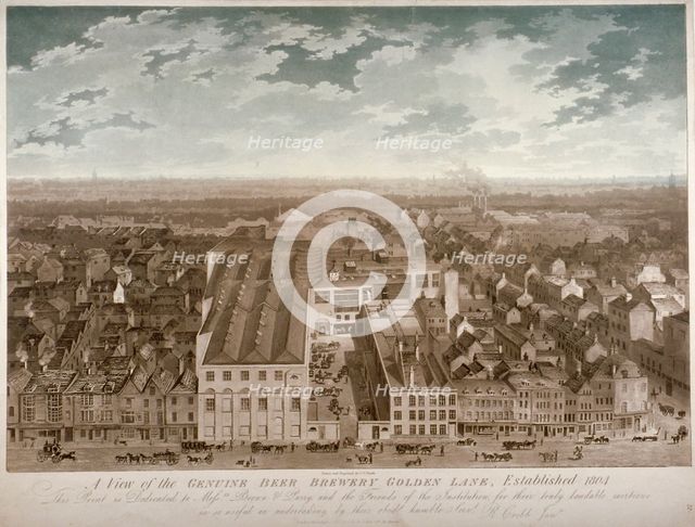Aerial view of the Genuine Beer Brewery, Golden Lane, City of London, 1807. Artist: JS Barth