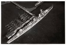 Aerial view of the German light cruiser Karlsruhe from a Zeppelin, c1931 (1933)