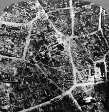 Aerial view of the ruins of the town and basilica of Albert, France, World War I, 1914-1918.Artist: Realistic Travels Publishers