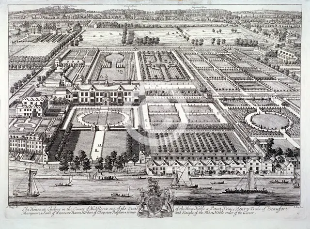 Aerial view of the seat of the Dukes of Beaufort, Chelsea, London, c1720. Artist: Johannes Kip