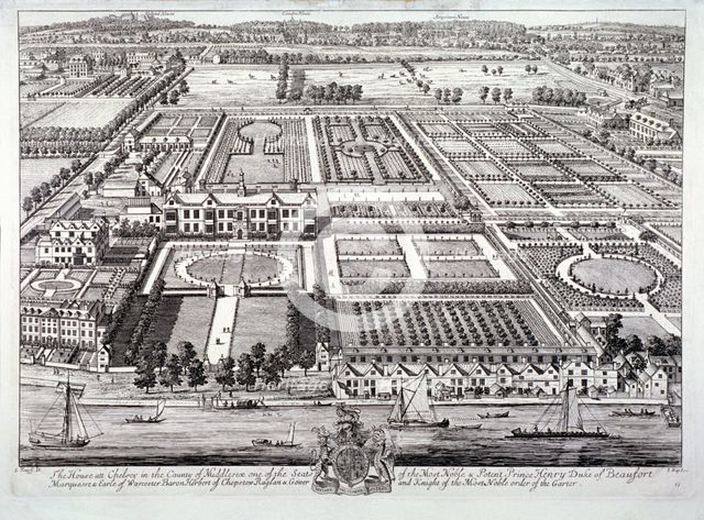 Aerial view of the seat of the Dukes of Beaufort, Chelsea, London, c1720. Artist: Johannes Kip