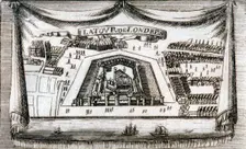 Aerial view of the Tower of London with boats on the River Thames, c1790. Artist: Anon