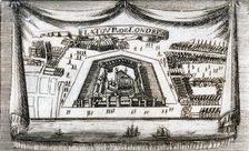 Aerial view of the Tower of London with boats on the River Thames, c1790. Artist: Anon