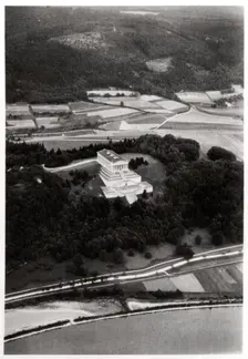 Aerial view of the Walhalla Temple, near Regensburg, Germany, from a Zeppelin, c1931 (1933)