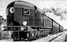 Aerodynamic railway from the early 20th century, circulating by North America, engraving, 1900