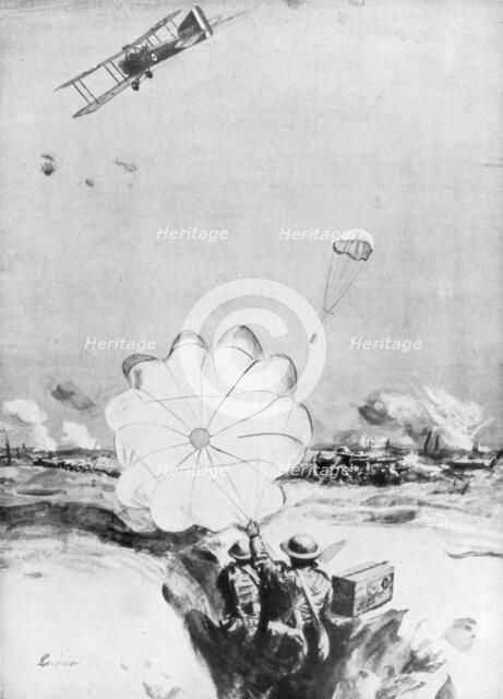 Aeroplane supplying ammunition to the British front line, World War I, 1914-1918 (1926). Artist: Joseph Simpson