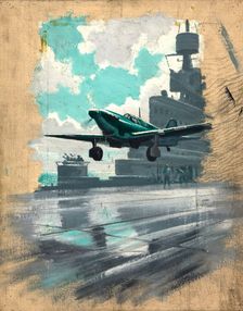 Aeroplane taking off from aircraft carrier, between 1939 and 1946. Creators: Unknown, Central Office of Information