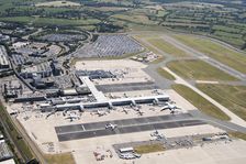 Aeroplanes at Terminals One and Two at Birmingham International Airport, West Midlands, 2018. Creator: Historic England