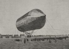 Aerostation flight test with an aluminum airship, held at Tempelhof, nr Berlin, on Nov 3 1897,1898. Creator: Benigno Matute Parga