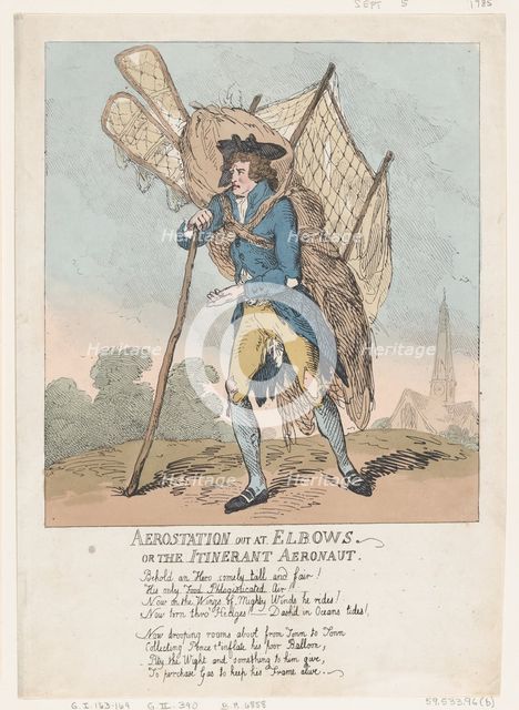Aerostation out at Elbows, or The Itinerant Aeronaut, September 5, 1785., September 5, 1785. Creator: Thomas Rowlandson.