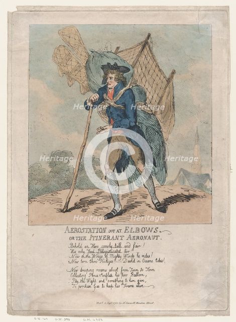 Aerostation out at Elbows, or The Itinerant Aeronaut, September 5, 1785., September 5, 1785. Creator: Thomas Rowlandson.