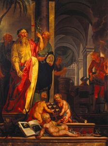 Aesculapius and other ancients are presented with exotic materia medica from the far east...1791. Creator: Johannes Prey