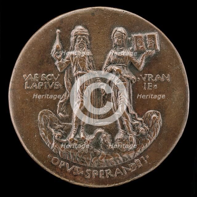 Aesculapius, Standing on a Dragon, and Urania on a Globe [reverse], c. 1472. Creator: Sperandio Savelli.